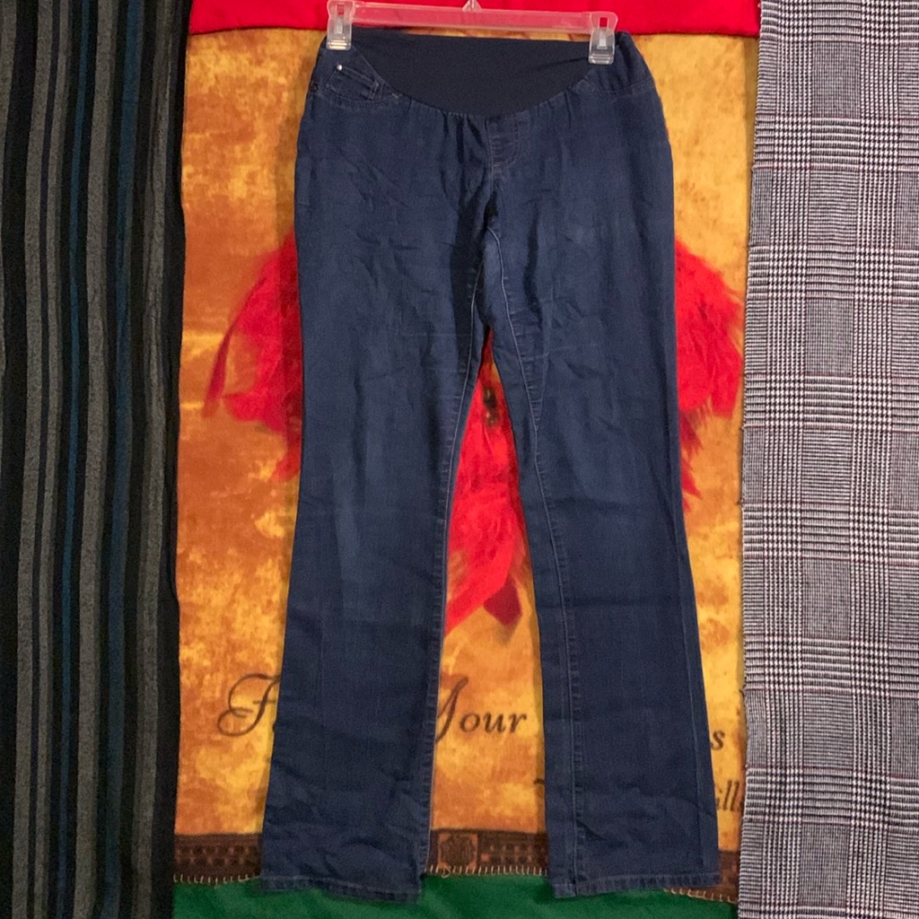 Indigo BlueMaternity Dark Wash Denim Long Bootcut Leg Stretch Jeans